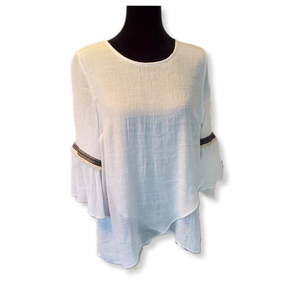 Flowy Ivory Bohemian Loose Fitting Tunic Top Sz M